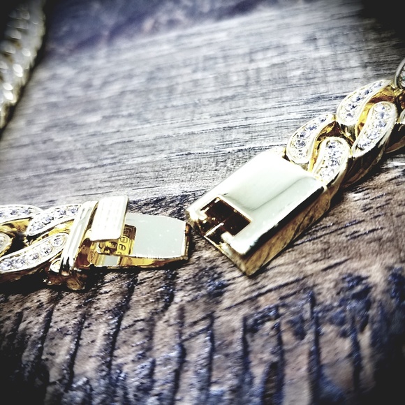 14k Gold Plated Iced Out 12mm Cuban Link Necklace - Picture 5 of 8